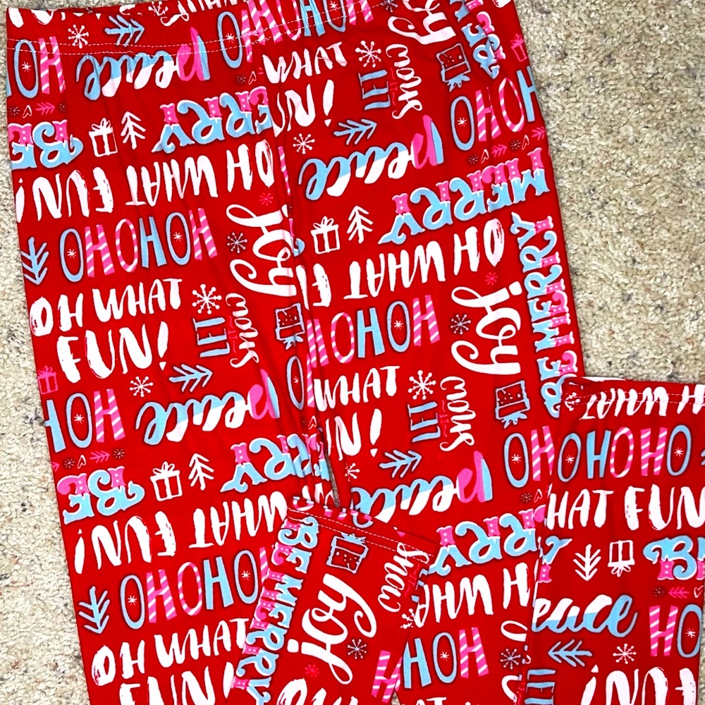 Merry Christmas Santa HoHo Holiday High Waist Red Leggings Small / Medium 4 - 10 - Picture 4 of 11